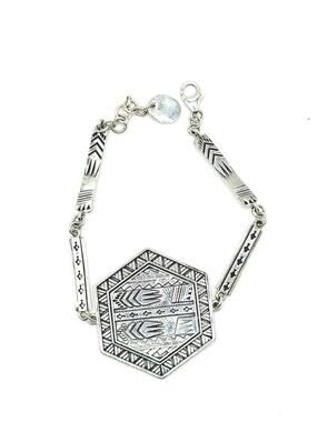 6-8" Vintage Hopi Style Sterling Silver 925 Hexagon Tribal Overlay Bracelet